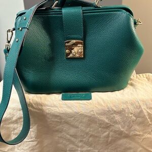 Elegant Teal Leather Handbag, gently worn